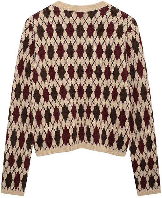 Trendy Fall Argyle Cardigan for Women Preppy Plaid Knit Sweater Round Neck Button Down Knitwear