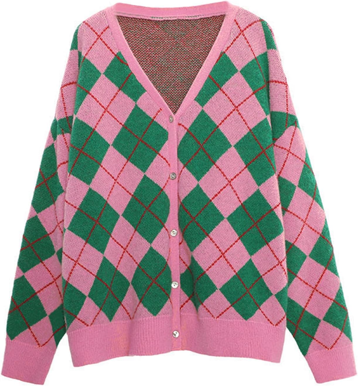 Women's Long Sleeve Cardigan Sweater,Cute Top Knit Colorful Patterned V Neck Button Outwear S~XL